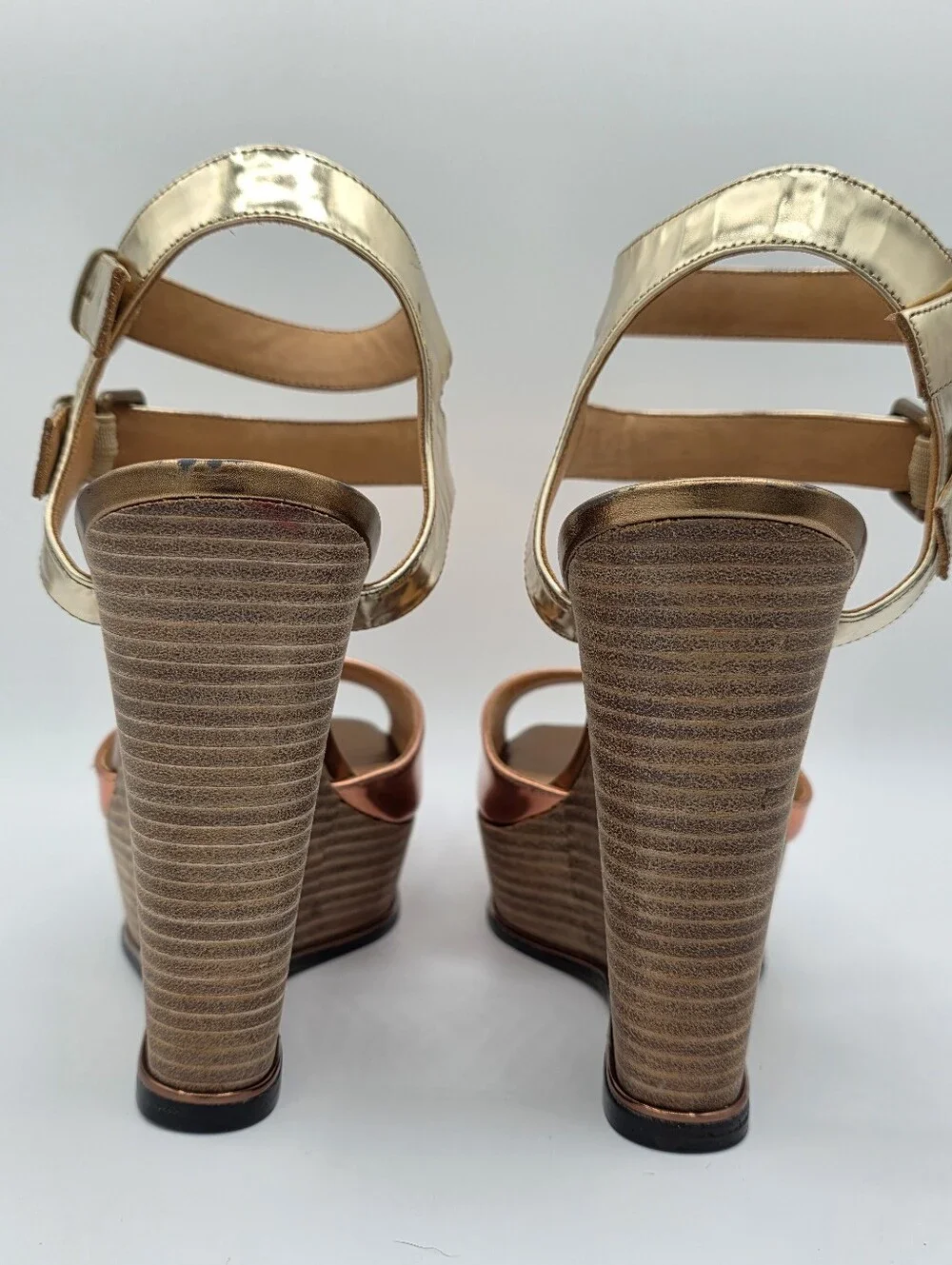 Kenneth‎ Cole Metallic Platform Wedge Sandals Gold Copper Leather 9